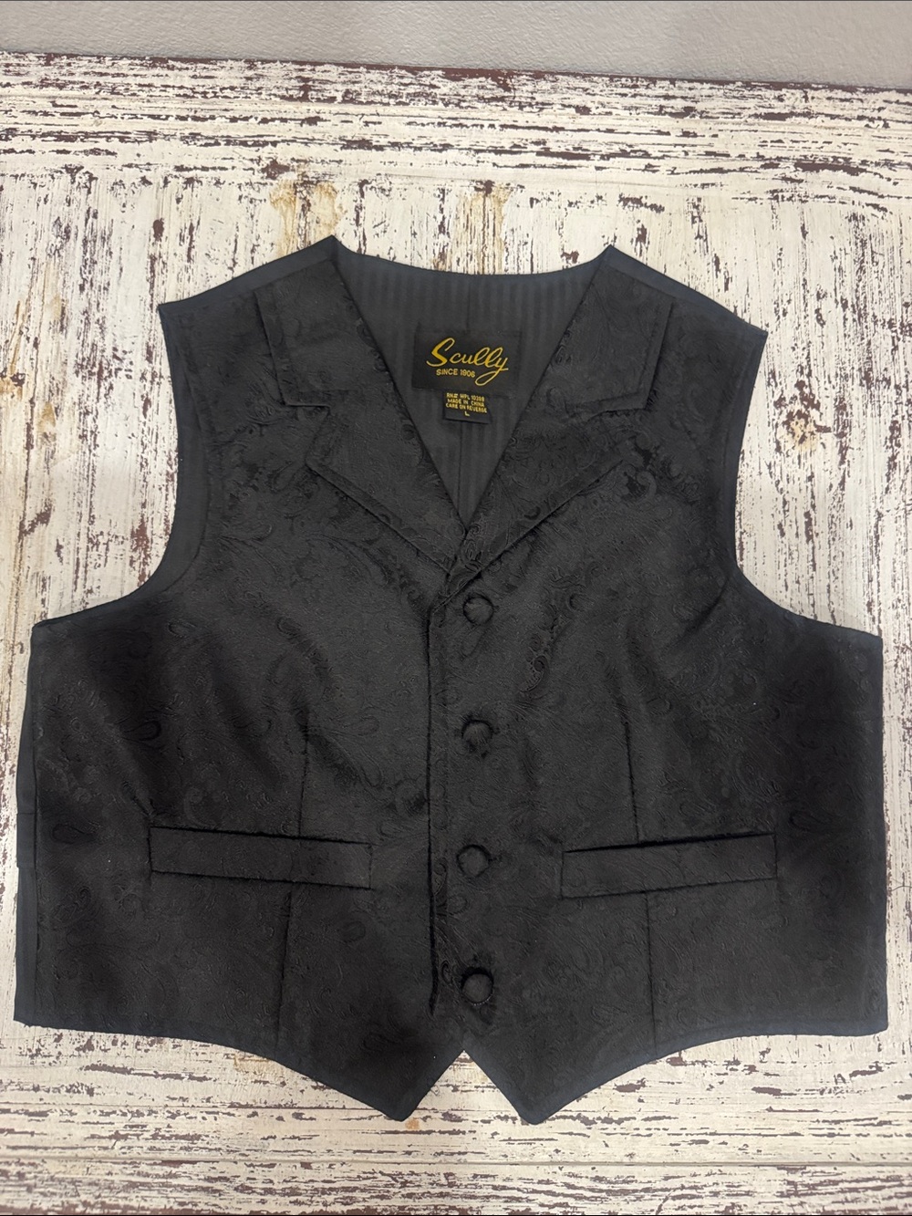 Scully Black Paisley Notch-Lapel Vest Youth L